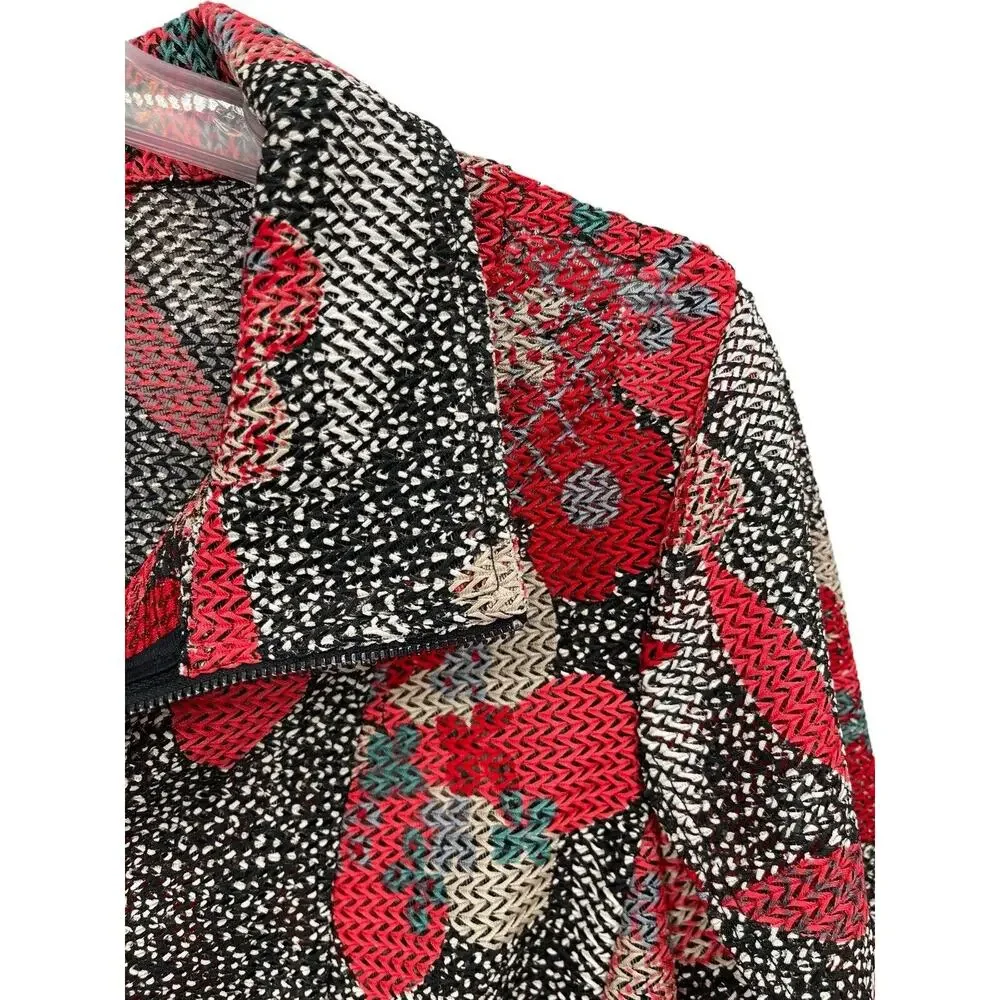 IC By Connie K Jacket Topper Red Floral Zip Front 3/4 Sleeves Size Large